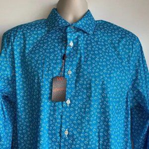 Mens Large Egara Modern Fit Non Iron Stretch Sport Shirt, Blue and White